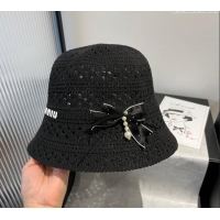 Luxury Classic Miu Miu Knit Bucket Hat with Bow M051402 Black 2025