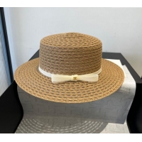 Luxury Cheap Chanel Straw Wide Brim Hat CH051403 Khaki 2025