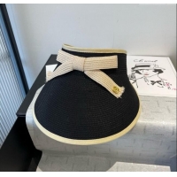 Luxury Cheap Chanel Straw Visor Hat with Bow 0514 Black 2025