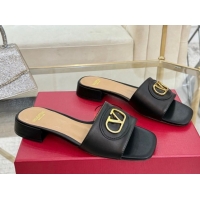 Perfect Valentino VLogo Signature Patch Calfskin Heel Slides Sandal 3cm Black 0428027