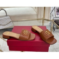 Sumptuous Valentino VLogo Signature Patch Calfskin Heel Slides Sandal 3cm Brown 0428028