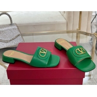 Stylish Valentino VLogo Signature Patch Calfskin Heel Slides Sandal 3cm Green 0428029