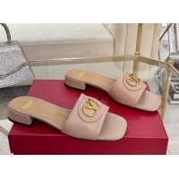 Grade Quality Valentino VLogo Signature Patch Calfskin Heel Slides Sandal 3cm Dusty Pink 0428030