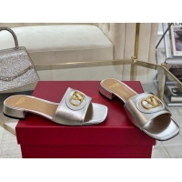 Expensive Valentino VLogo Signature Patch Calfskin Heel Slides Sandal 3cm Silver 0428031