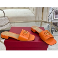 Low Price Valentino VLogo Signature Patch Calfskin Heel Slides Sandal 3cm Orange 0428032