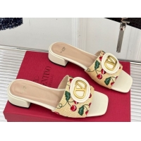Pretty Style Valentino VLogo Signature Cherryfic Heel Slides Sandal 3cm in Jacquard Synthetic Raffia White 0428036