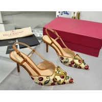 Fashion Valentino VLogo Signature Cherryfic Slingback Pumps 8cm in Jacquard Synthetic Raffia Brown 0428038