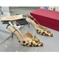 Purchase Valentino VLogo Signature Cherryfic Slingback Pumps 8cm in Jacquard Synthetic Raffia Silver 0428039