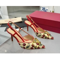 Low Price Valentino VLogo Signature Cherryfic Slingback Pumps 8cm in Jacquard Synthetic Raffia Red 0428044
