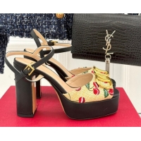 Pretty Style Valentino VLogo Signature Cherryfic Platform Sandals 11cm in Jacquard Synthetic Raffia Black 0428045