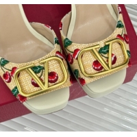 Best Product Valentino VLogo Signature Cherryfic Platform Sandals 11cm in Jacquard Synthetic Raffia White 0428047