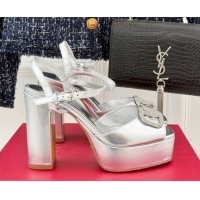 Popular Style Valentino Strass VLogo Signature Platform Sandals 11cm in Metallic Leather Silver 2025 VLTN111802 0428049