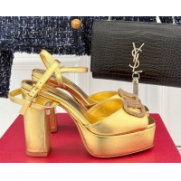 Best Grade Valentino Strass VLogo Signature Platform Sandals 11cm in Metallic Leather Gold 2025 VLTN111802