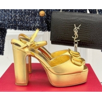 Good Product Valentino VLogo Signature Platform Sandals 11cm in Metallic Calfskin Leather Gold 2025 VLTN111802