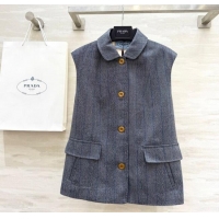 Promotional Prada Striped Vest with Back Buckle 0515 Grey/Beige 2025