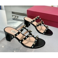 Sophisticated Valentino Rockstud Heel Slides Sandal 6.5cm in Calfskin with Stones Black 2025 VLTN042803