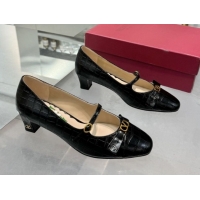 Cheap Price Valentino Bowow Décolleté Pumps 5cm in Crocodile-Effect Printed Calfskin Black 0428063