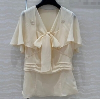 Grade Cheap Prada Silk Bow Shirt 0515 Cream Beige 2025