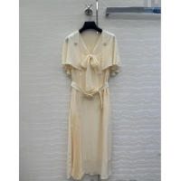 Shop Discount Prada Silk Bow Dress 0515 Cream Beige 2025