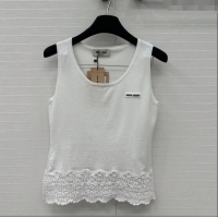 Top Quality Miu Miu Lace Patchwork Vest 0515 White 2025