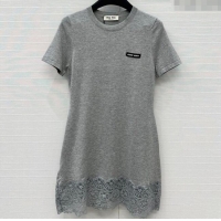 Most Popular Miu Miu Lace Patchwork T-Shirt Dress 0515 Grey 2025