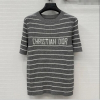 Top Grade Dior Striped Linen Knit Top 0515 Grey 2025