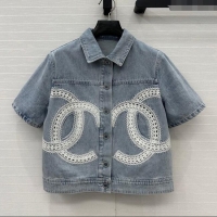 New Fashion Chanel Denim Shirt with Maxi CC 0515 Light Blue 2025