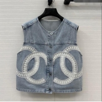 Well Crafted Chanel Denim Vest with Maxi CC 0515 Light Blue 2025