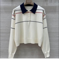 Famous Brand Celine Satin Cotton Polo Knit Shirt 0515 White 2025