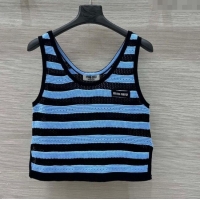 Top Grade Miu Miu Wool Blend Knit Striped Vest 0515 Blue 2025