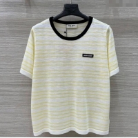 Top Design Miu Miu Knit Striped T-Shirt 0515 White/Yellow 2025