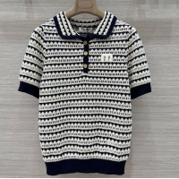 Top Grade Miu Miu Wool Knit Striped Polo Top 15069 Black/White 2025