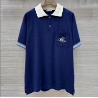 Top Grade Dior Cotton Polo Shirt 5065 Navy Blue 2025 (For Women and Men)