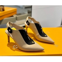 Unique Style Louis Vuitton Allure Slingback Pumps 8.5cm in Calf Leather Beige 0222001