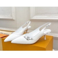 Best Grade Louis Vuitton 6AM Slingback Pumps 5.5cm in Lambskin White 0222010