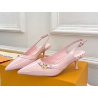 Popular Style Louis Vuitton 6AM Slingback Pumps 5.5cm in Patent Leather Light Pink 0222012