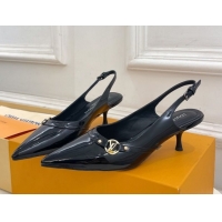 Good Quality Louis Vuitton 6AM Slingback Pumps 5.5cm in Patent Leather Black 0222013
