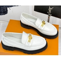 Best Price Louis Vuitton District Platform Loafers in Calfskin Leather White 0222023