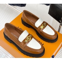Top Grade Louis Vuitton District Platform Loafers in Leather Brown/White 0222026