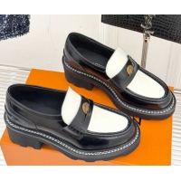 Sophisticated Louis Vuitton LV Beaubourg Platform Loafers 4cm with Coin Charm in Leather Black/White 0222030