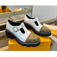 Lowest Price Louis Vuitton Leather and Monogram Canvas Platform Mary Janes Loafers White 0222037