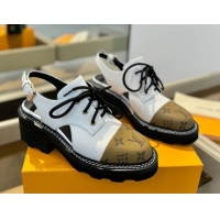 Big Discount Louis Vuitton Open Back Lace-up Shoes in Leather and Monogram Canvas White 0222046