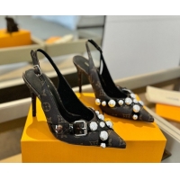Trendy Design Louis Vuitton Monogram Canvas Slingback Pumps 9.5cm with Studs 0222047