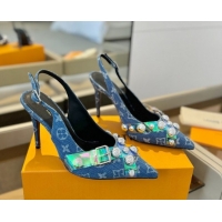 Sumptuous Louis Vuitton Monogram Denim Slingback Pumps 9.5cm with Studs Blue 0222048