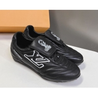 Pretty Style Louis Vuitton LV Footprint Soccer Sneakers in Calf Leather Black 0222052