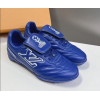 Luxurious Louis Vuitton LV Footprint Soccer Sneakers in Calf Leather Blue 0222054