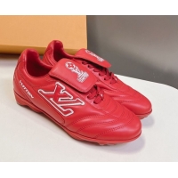 Luxury Louis Vuitton LV Footprint Soccer Sneakers in Calf Leather Red 0222055