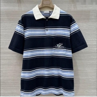 Well Crafted Dior Striped Polo T-Shirt 27025 Black/Blue 2025 (For Women and Men)