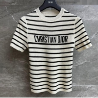 Top Quality Dior Linen Knit Striped Top 527002 White 2025