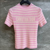 Top Design Dior Linen Knit Striped Top 527002 Pink 2025